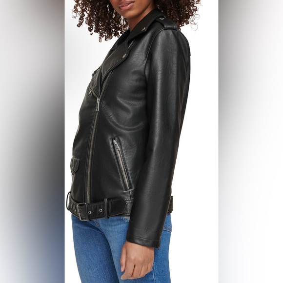 Levi's Womens Oversized Faux Leather Belted Motorcycle Jacket (Plus size option) - Picture 5 of 6